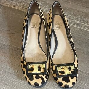 Tory Burch Black and Tan Animal Print Flats